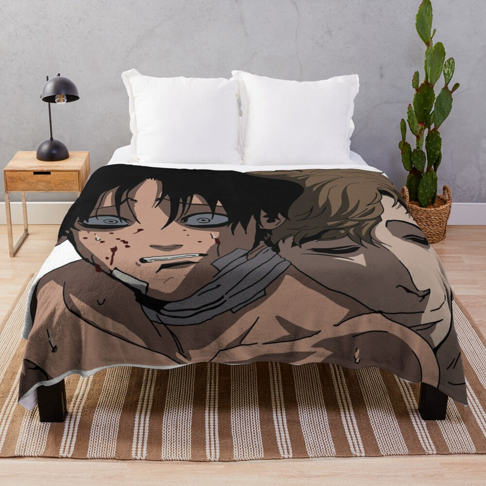 Killing Stalking-inspired plush blanket with focus on dark romance and thriller elements