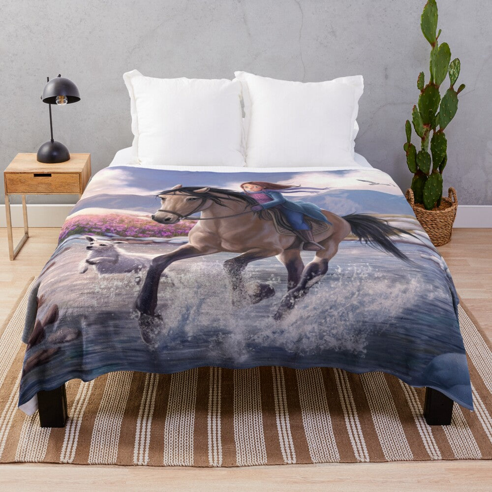 Starstable horse plush blanket featuring horse wallpaper design