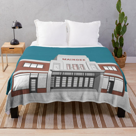 Maindee Cinema Newport Plush Blanket with Modernist Architecture Illustration