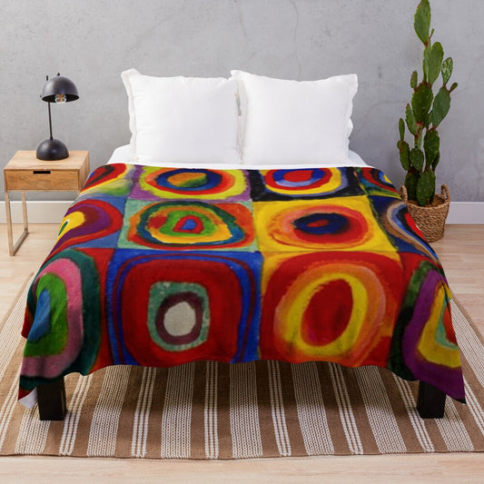 Kandinsky inspired abstract art "Squares with Concentric Circles" plush blanket