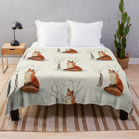 Soft and cozy watercolor fox plush blanket