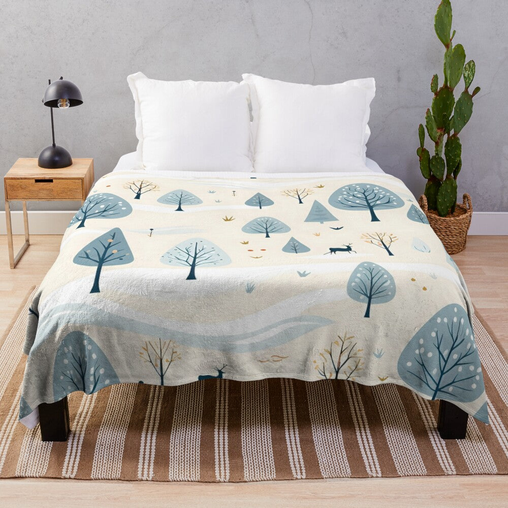 Plush winter-themed blanket with snowy and deer design