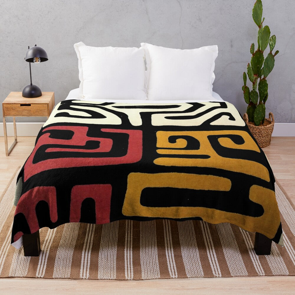 African mudcloth pattern plush blanket for cozy home decor