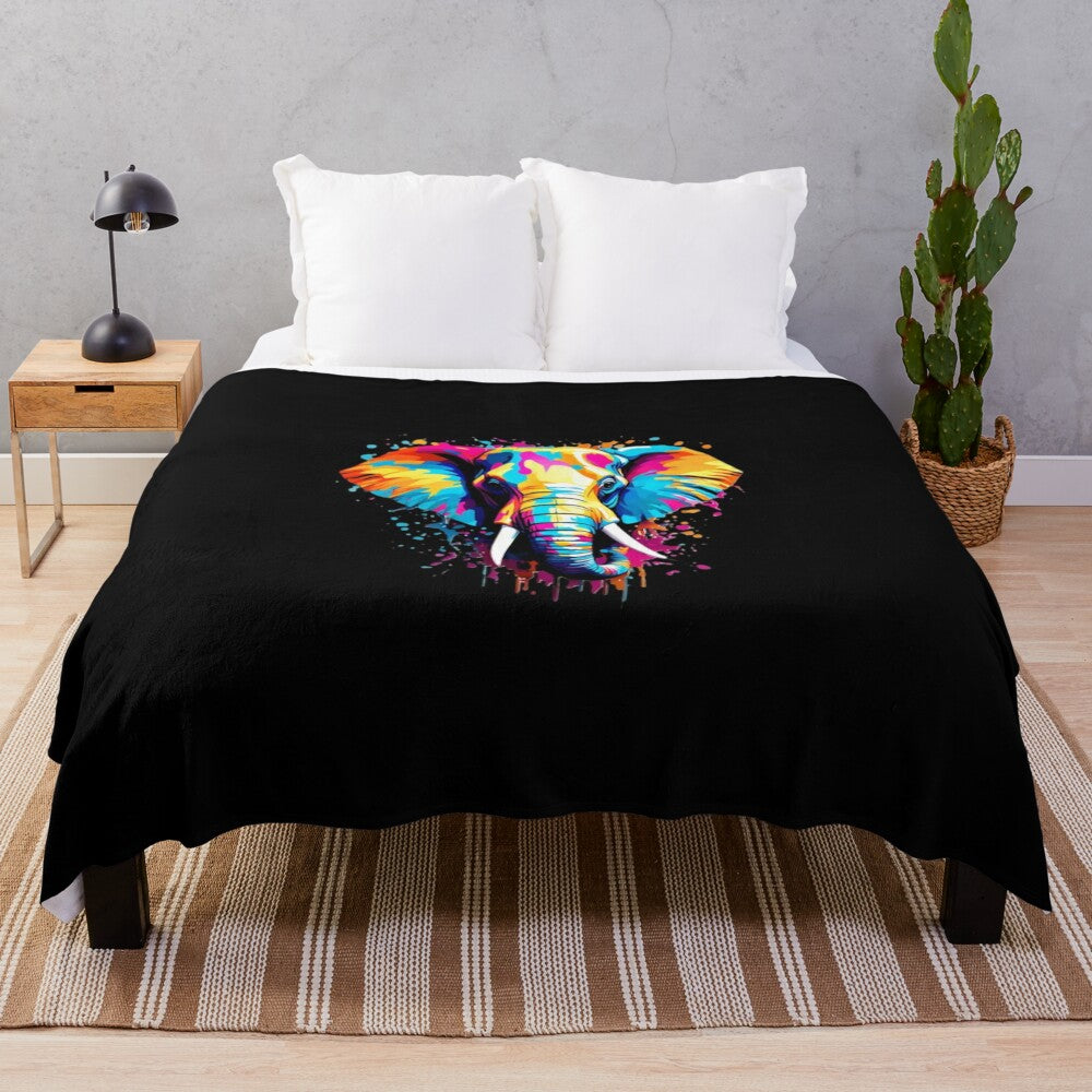 Colorful elephant design plush blanket