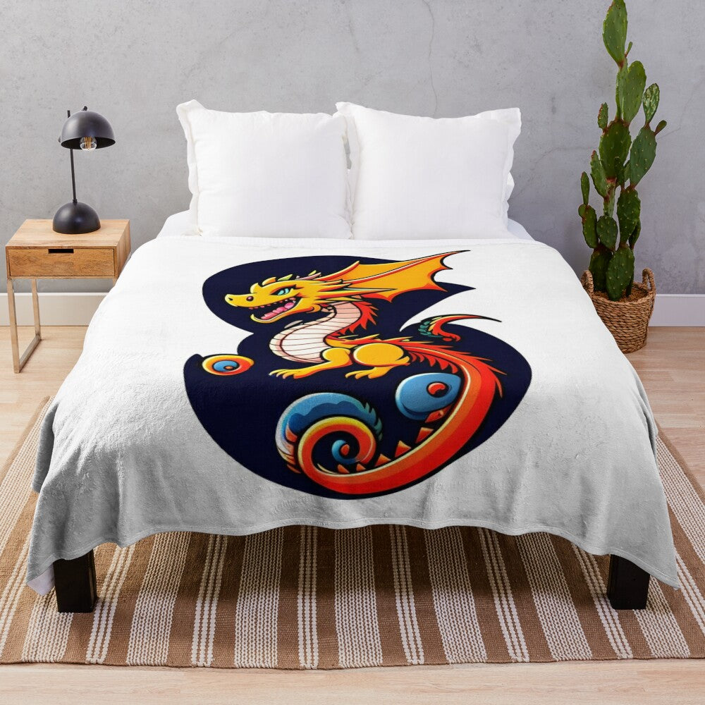 Plush blanket with a cool anime-style dragon illustration