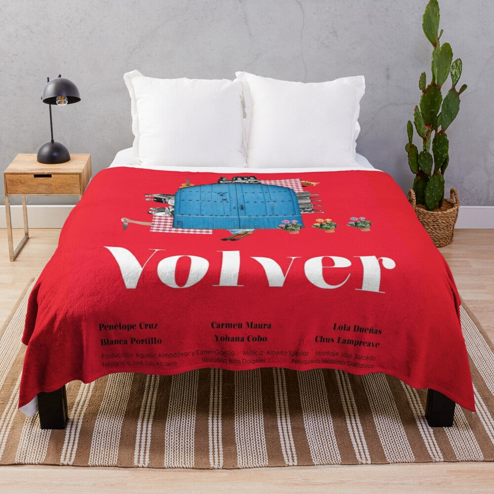 Volver inspired plush blanket featuring elements from the iconic Spanish film