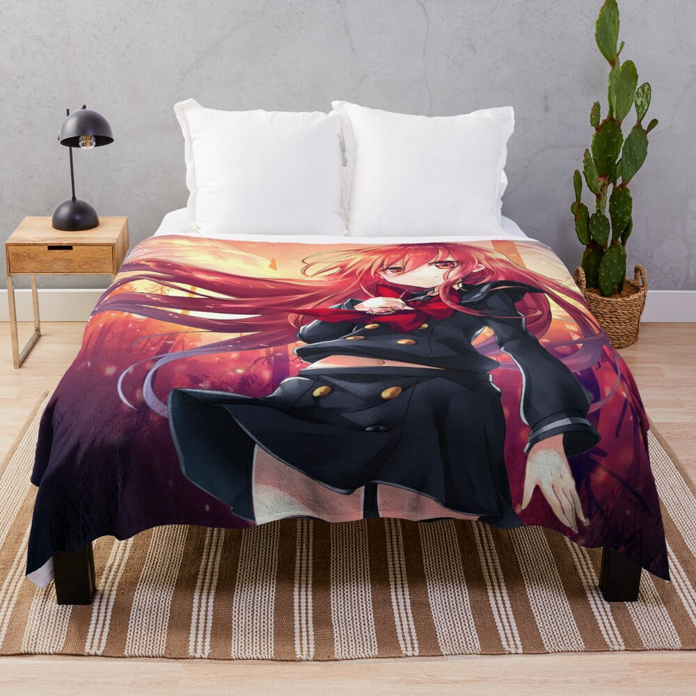 Shakugan no Shana themed plush blanket featuring the anime character Shana