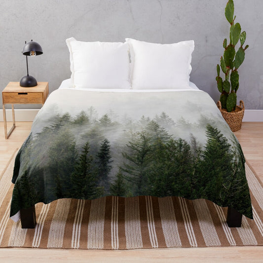 Soft and cozy misty forest plush blanket with minimalist design