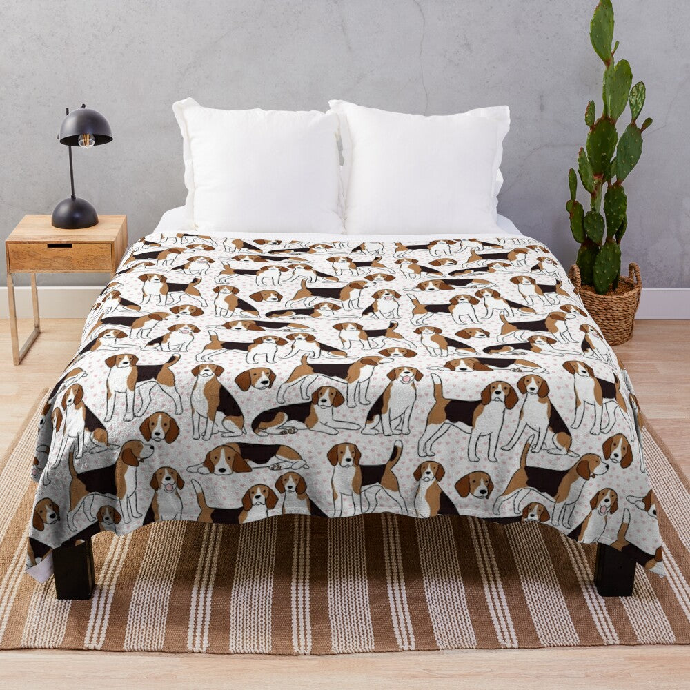 Cozy plush blanket featuring a cute beagle dog pattern