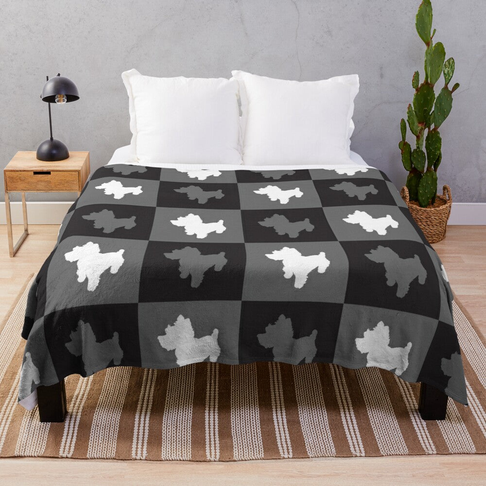 Soft and Plush Checkered Blanket in Grey and Black Colors, Perfect for Scottie Dog Lovers