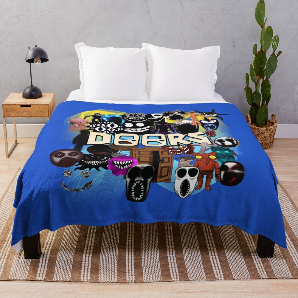 Roblox Doors Game Themed Plush Blanket featuring Entities and Concepts