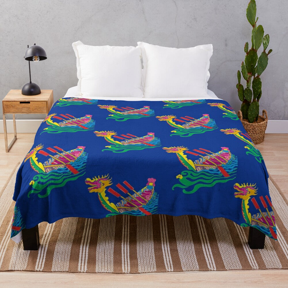 Colorful dragon boat icon printed on a soft and cozy plush blanket