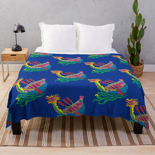 Colorful dragon boat icon printed on a soft and cozy plush blanket