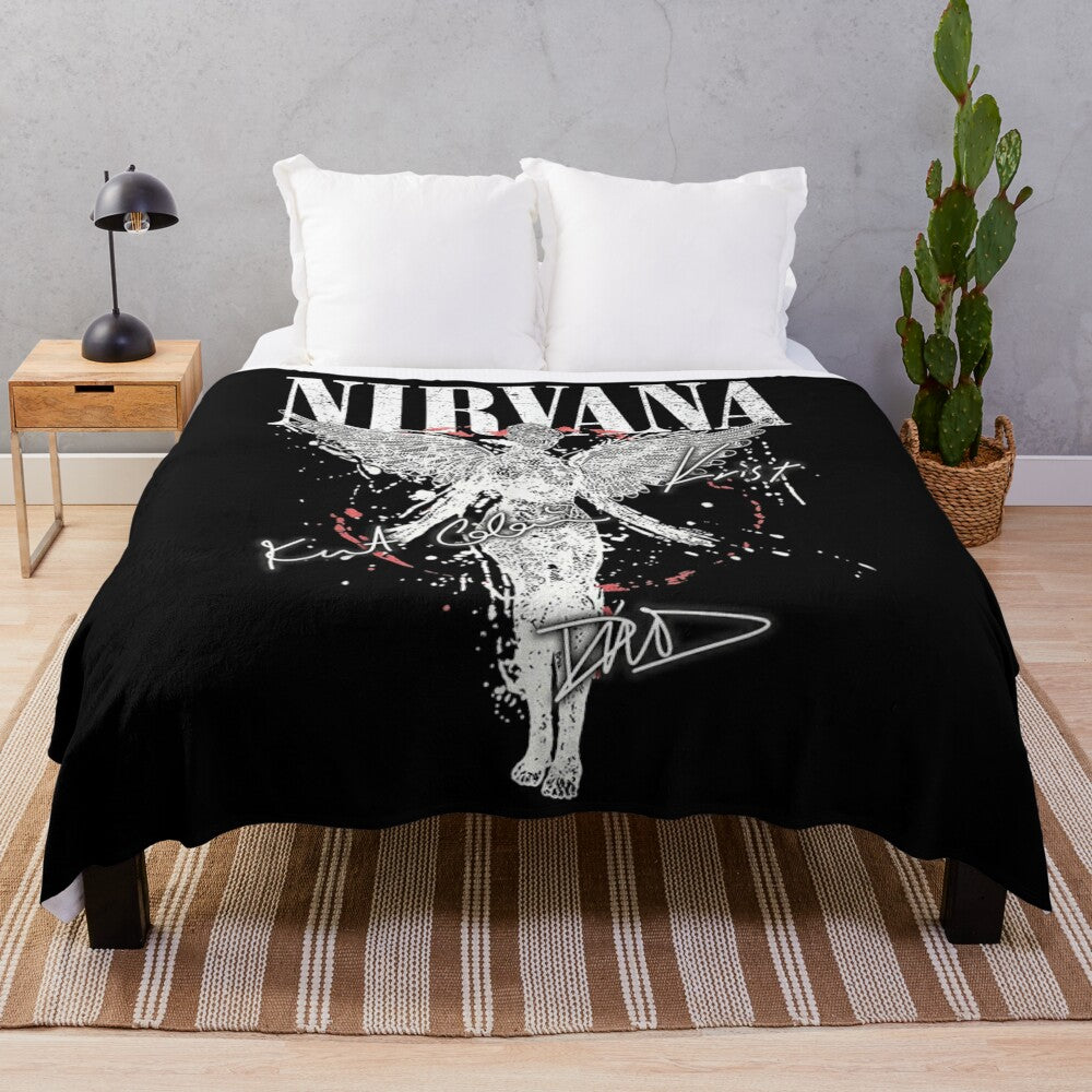 90s inspired plush blanket with nirvana and grunge aesthetic