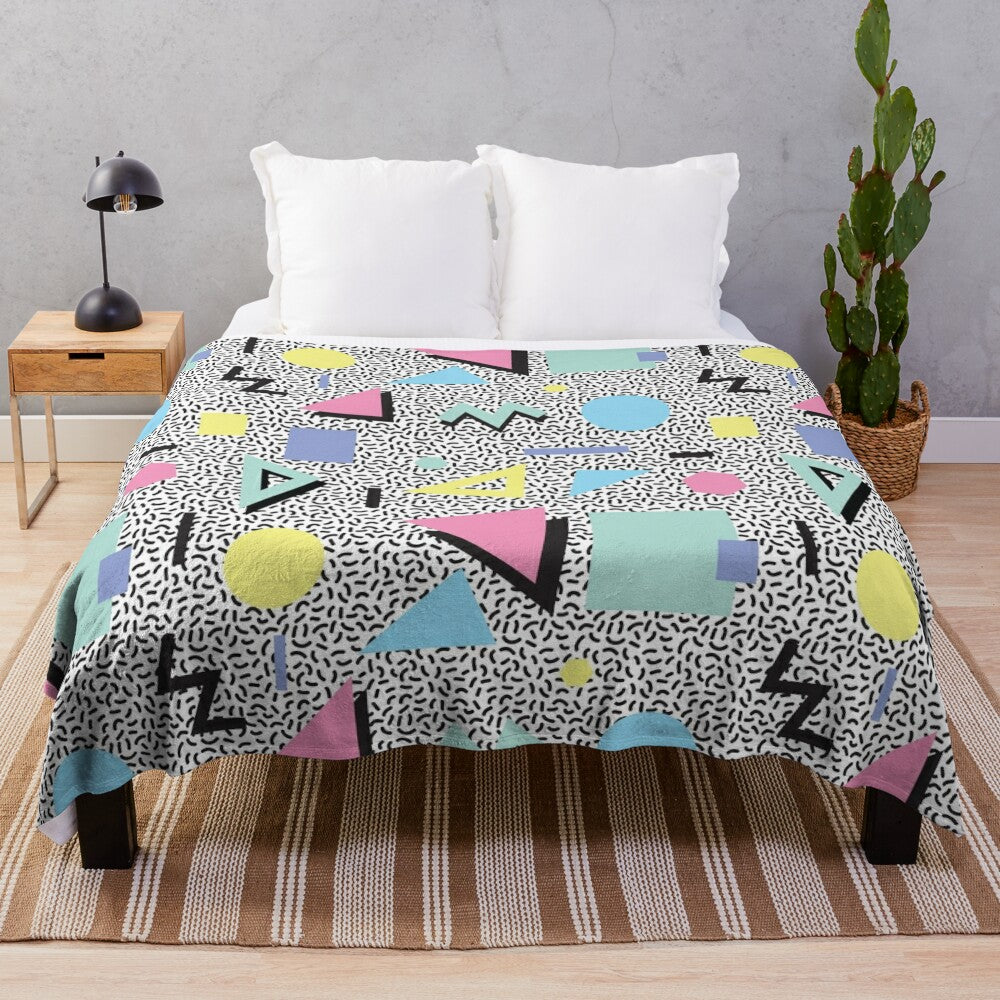 Retro 80s plush blanket with colorful psychedelic pattern design