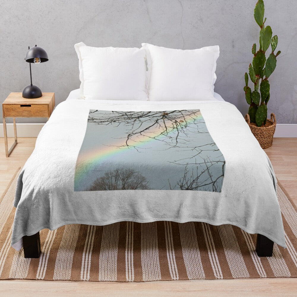 Colorful rainbow plush blanket