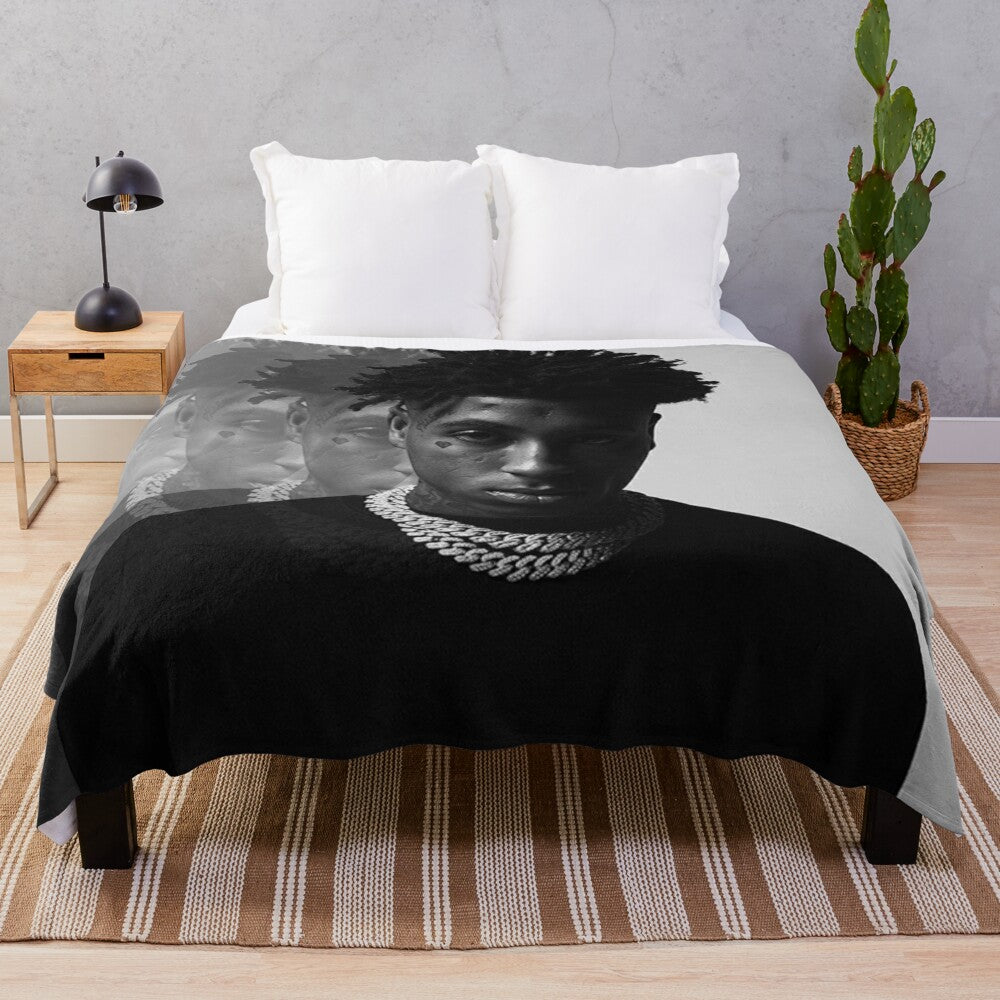 Youngboy Inspired Plush Blanket with Black and White Design