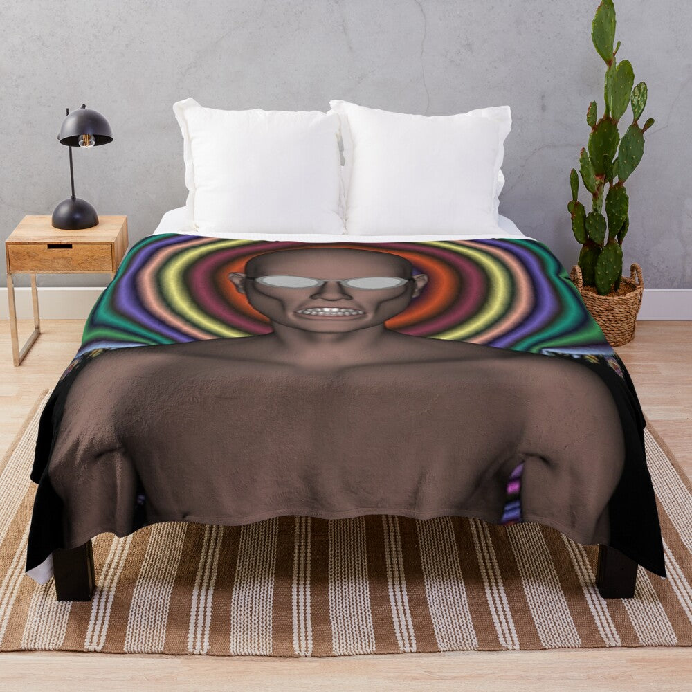 Colorful and abstract plush blanket with hippy punk design