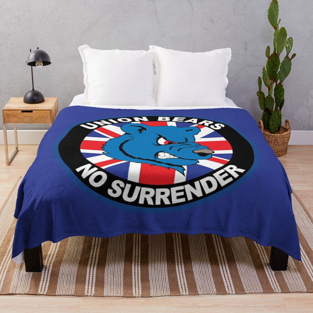 Rangers football fans plush blanket with Union Bears inspired design