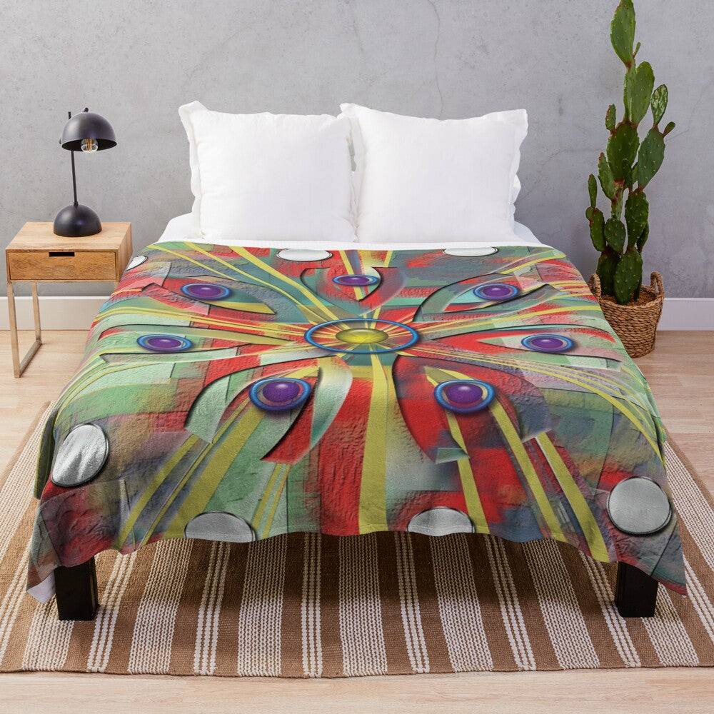 Vibrant abstract flower plush blanket