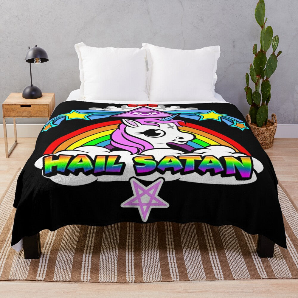 Dark satanic plush blanket with demonic design