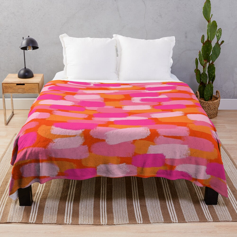 Colorful abstract plush blanket with brush stroke effect