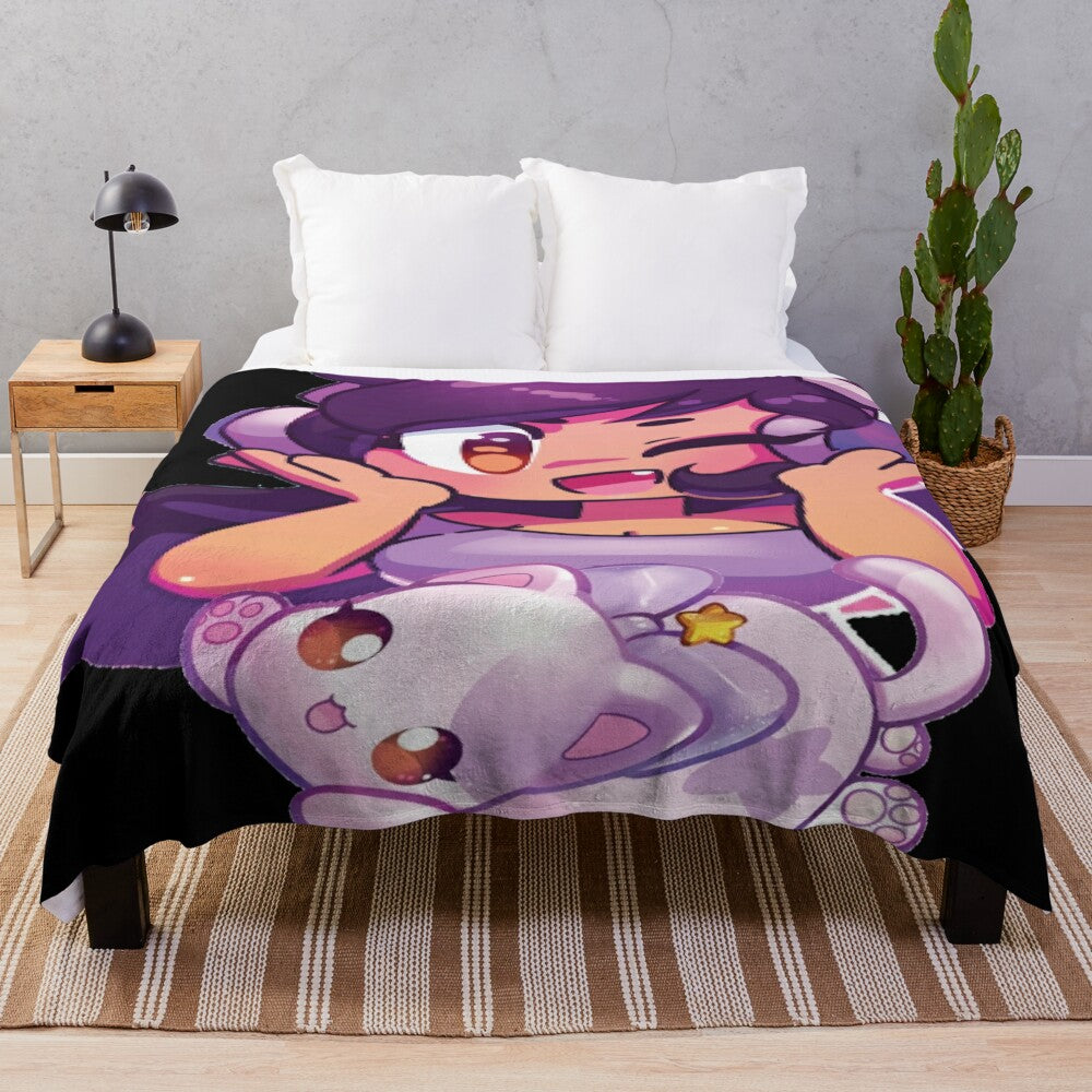 Soft and cozy plush blanket featuring the popular Aphmau character and her cat companion