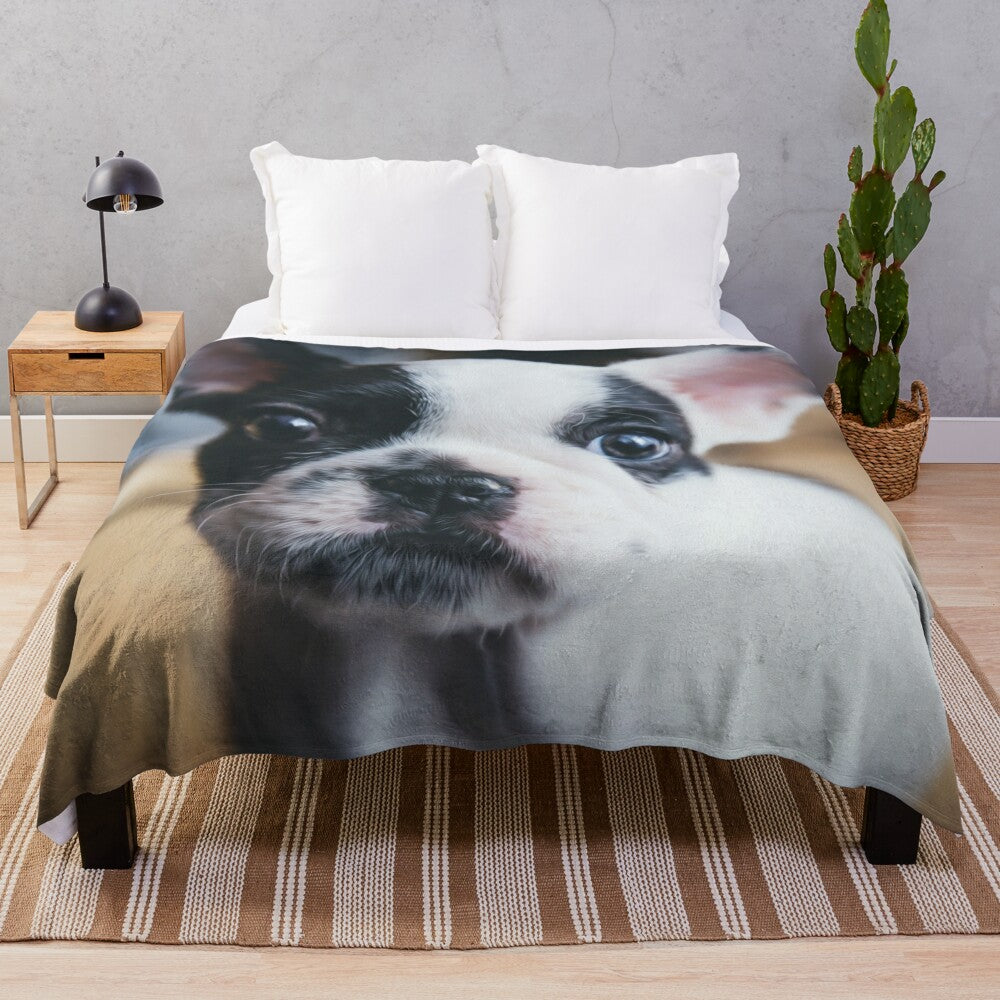 Plush blanket with dog, puppy, and animal design