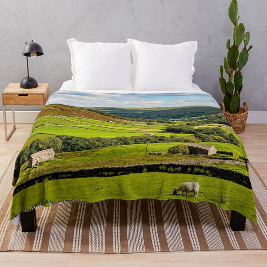 Soft and warm plush blanket featuring the scenic Yorkshire Dales landscape