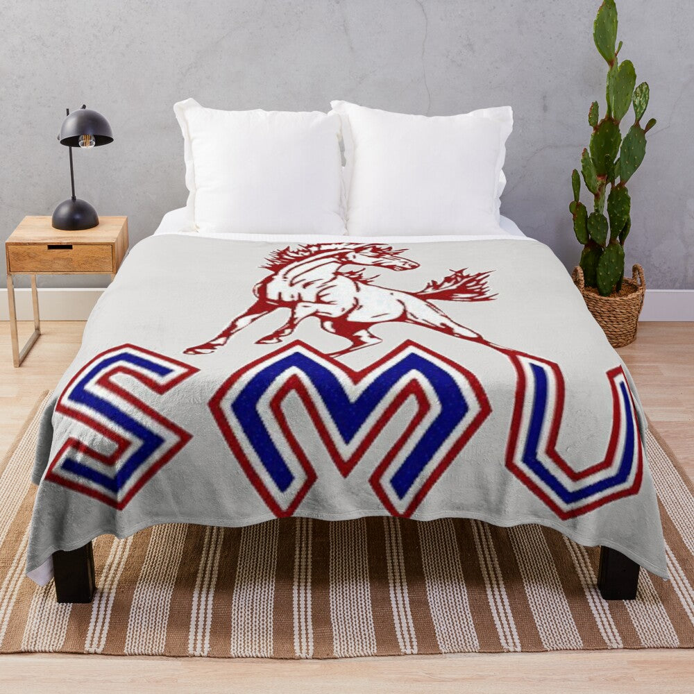 Retro SMU Mustangs Plush Blanket with College Logo