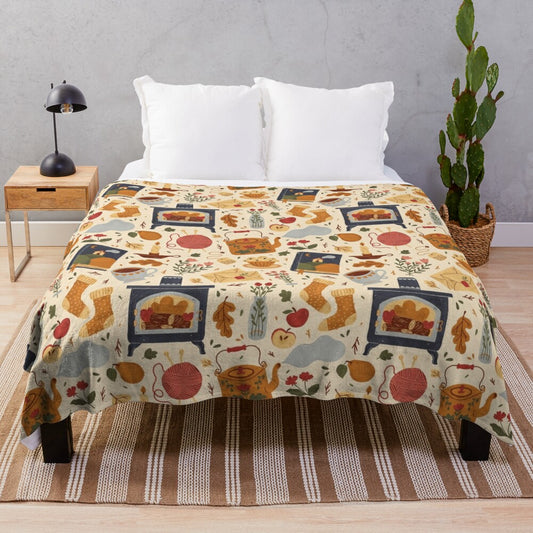 Cozy plush blanket with floral and cottage-inspired design