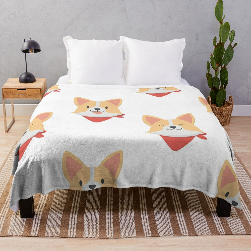 Soft and cozy plush blanket with adorable corgi dog pattern