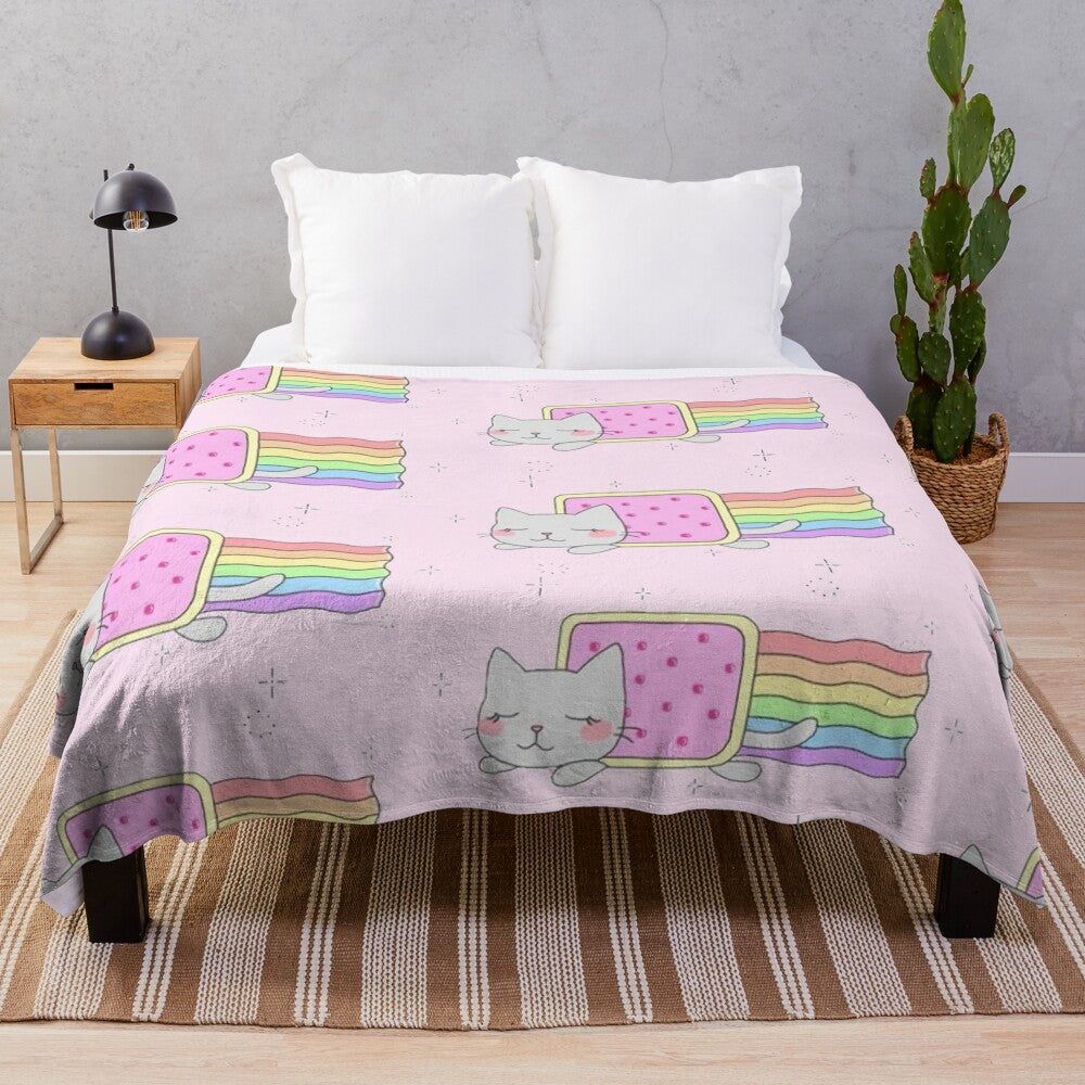 Nyan cat plush blanket with rainbow and space design