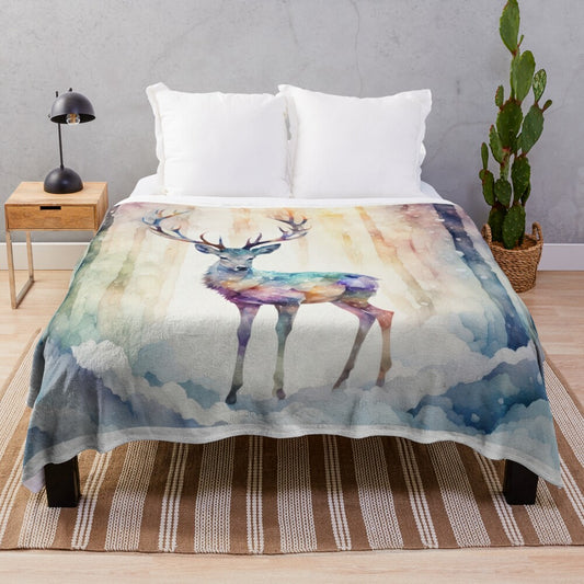 Cosmic Stag in Winter Forest Plush Blanket