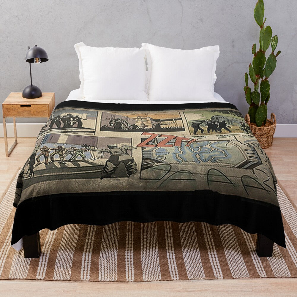 Plush blanket featuring a zombies comic-style design from a video game