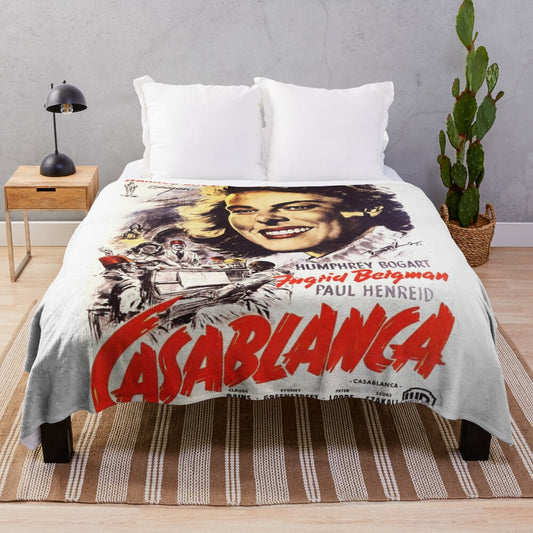 Casablanca (1942) movie-inspired plush blanket with classic black and white film graphics