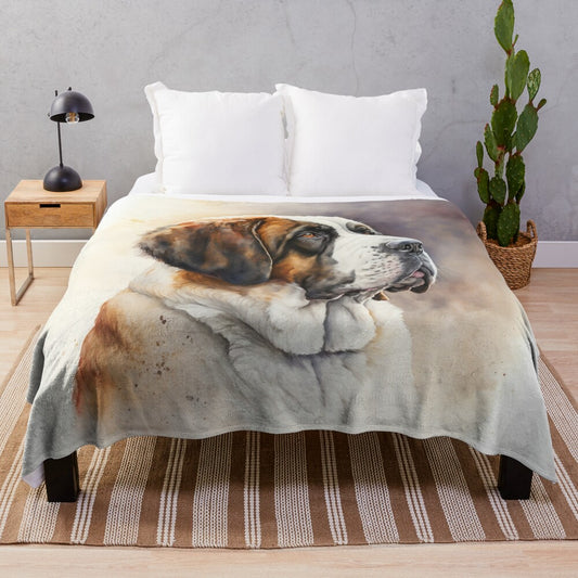 Watercolor St Bernard Dog Art Plush Blanket