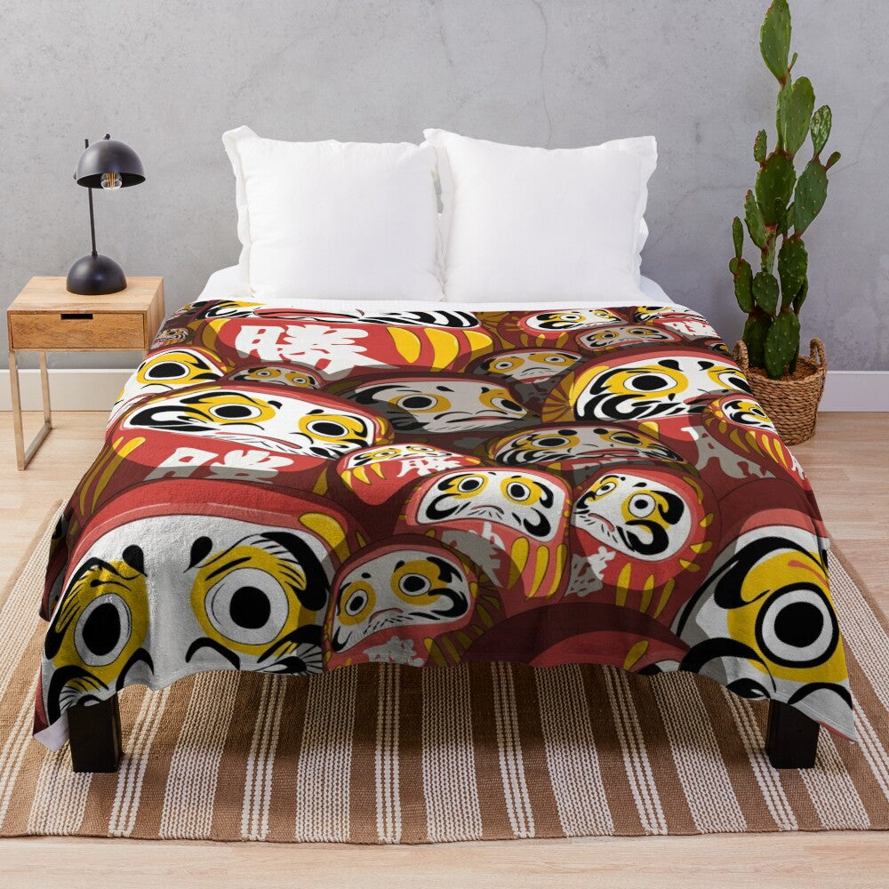 Daruma dolls plush blanket with Japanese cultural design