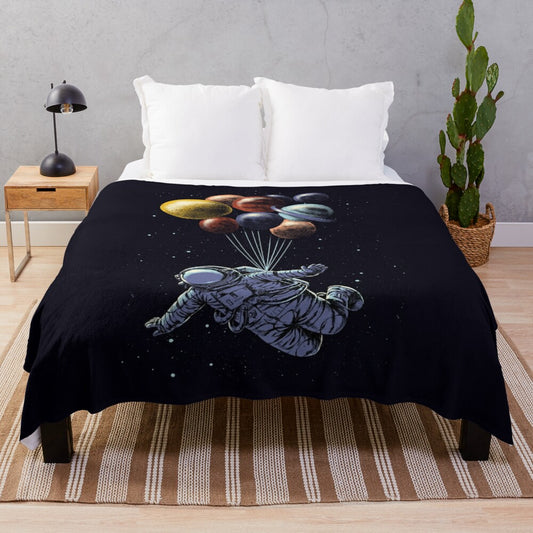 Space travel plush blanket featuring a dreamlike cosmic landscape