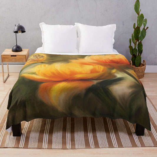 Colorful butterfly and floral pattern acrylic plush blanket