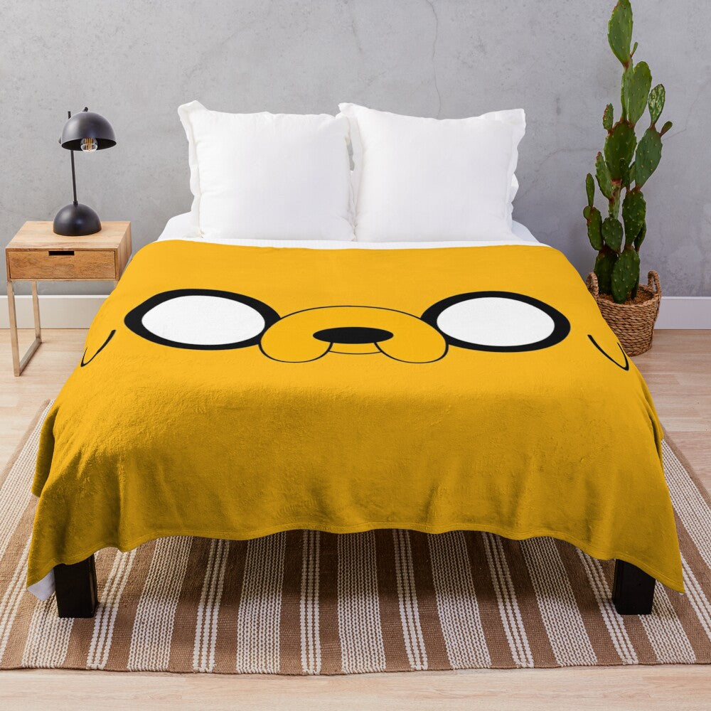 Soft and Cuddly Yellow Plush Blanket Featuring Jake the Dog from the Cartoon Network Series Adventure Time