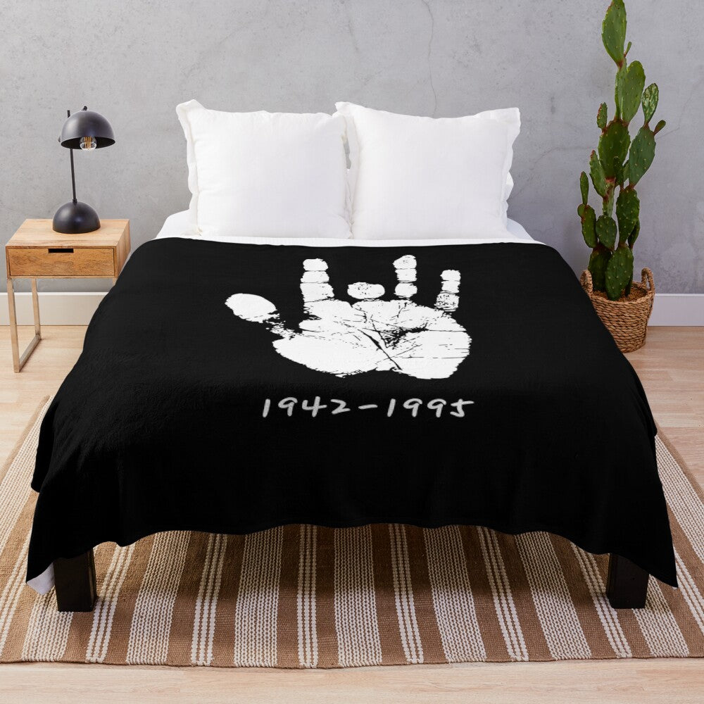 Plush blanket featuring a hand print design inspired by Jerry Garcia and the Grateful Dead