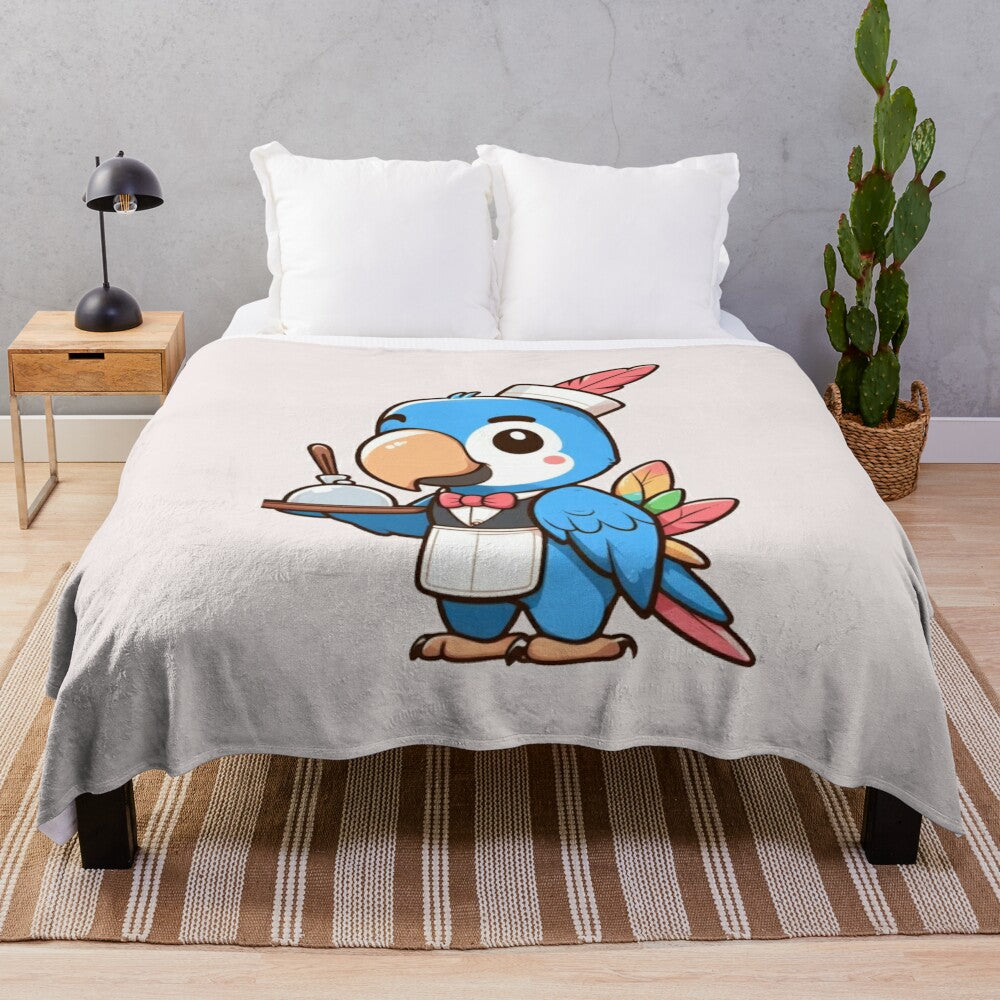 Parrot plush blanket with waiter uniform design