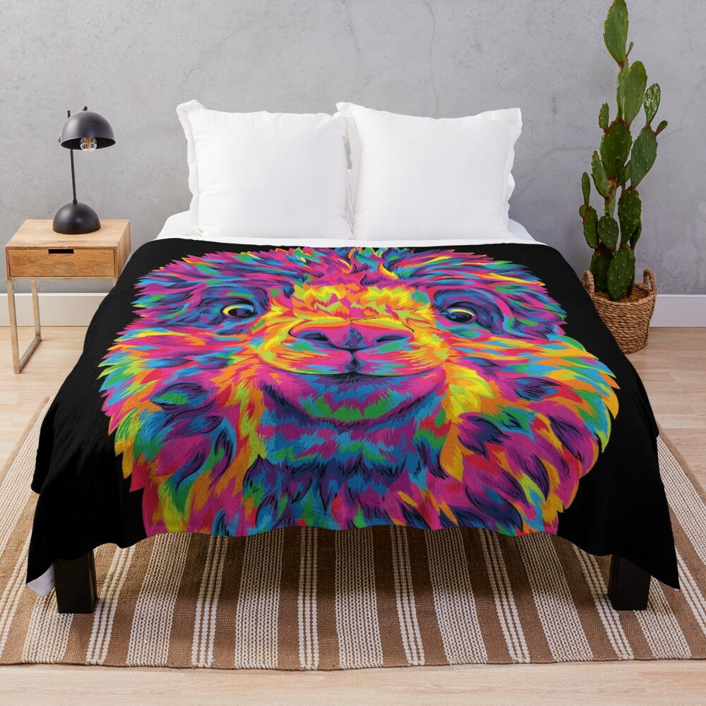 Colorful and fluffy alpaca-inspired plush blanket