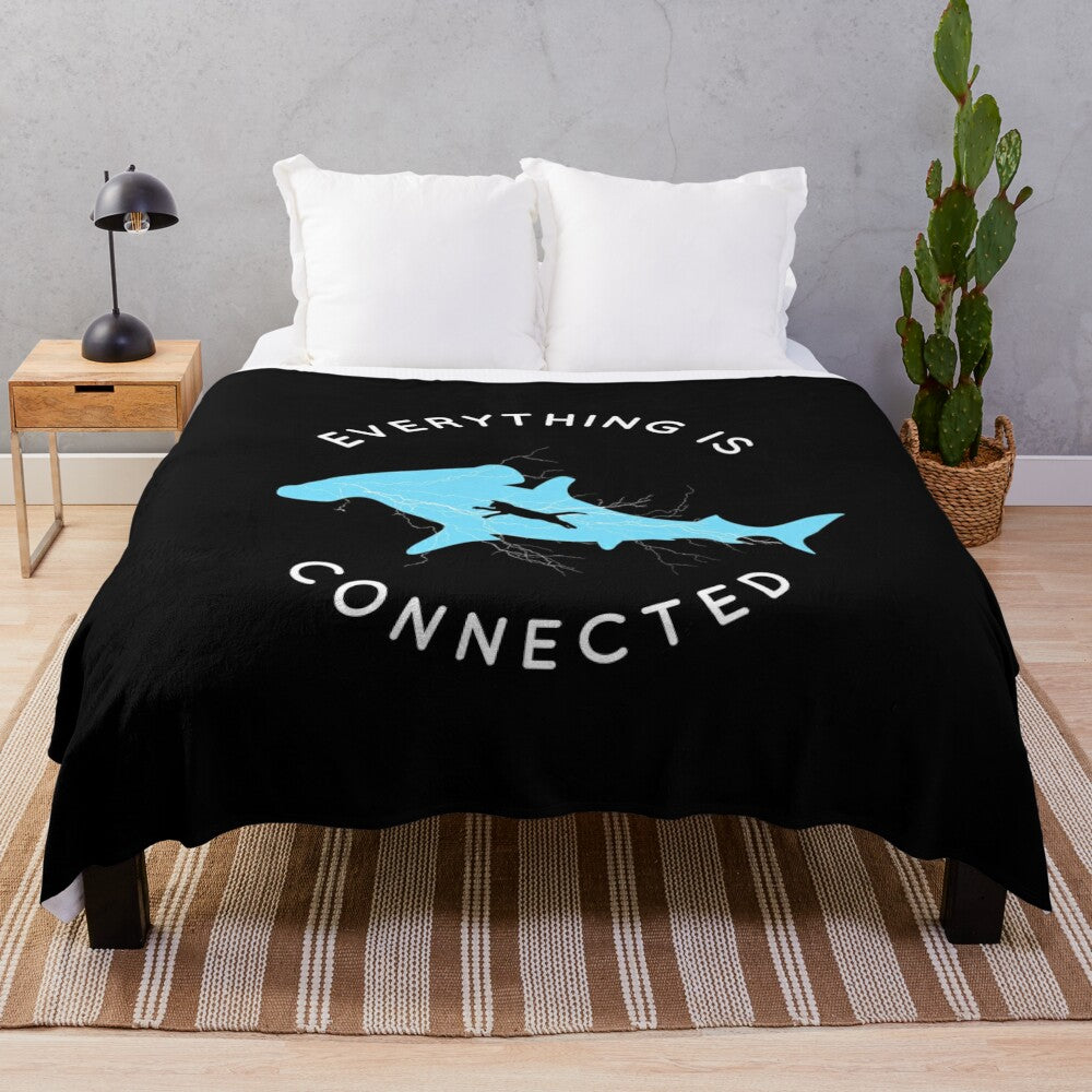 Cat Shark Plush Blanket with "Everything is Connected" Design