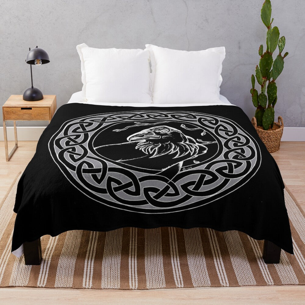 Raven plush blanket with Celtic knot design