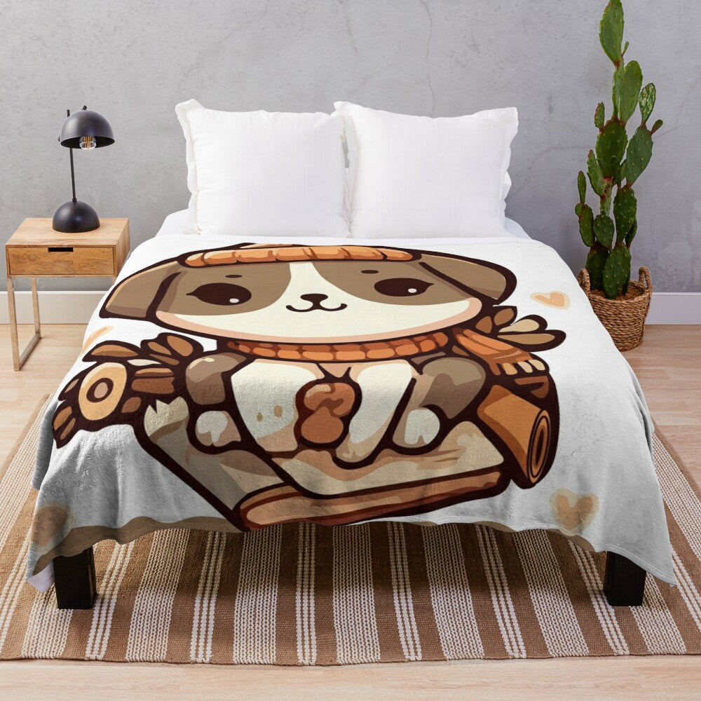 Soft and cozy plush blanket with cute cat sticker design