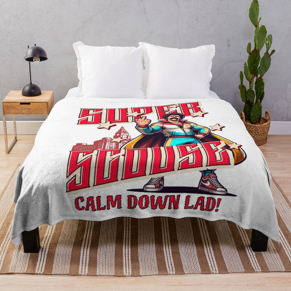 Scouse Superhero Plush Blanket featuring a retro, vintage-inspired design