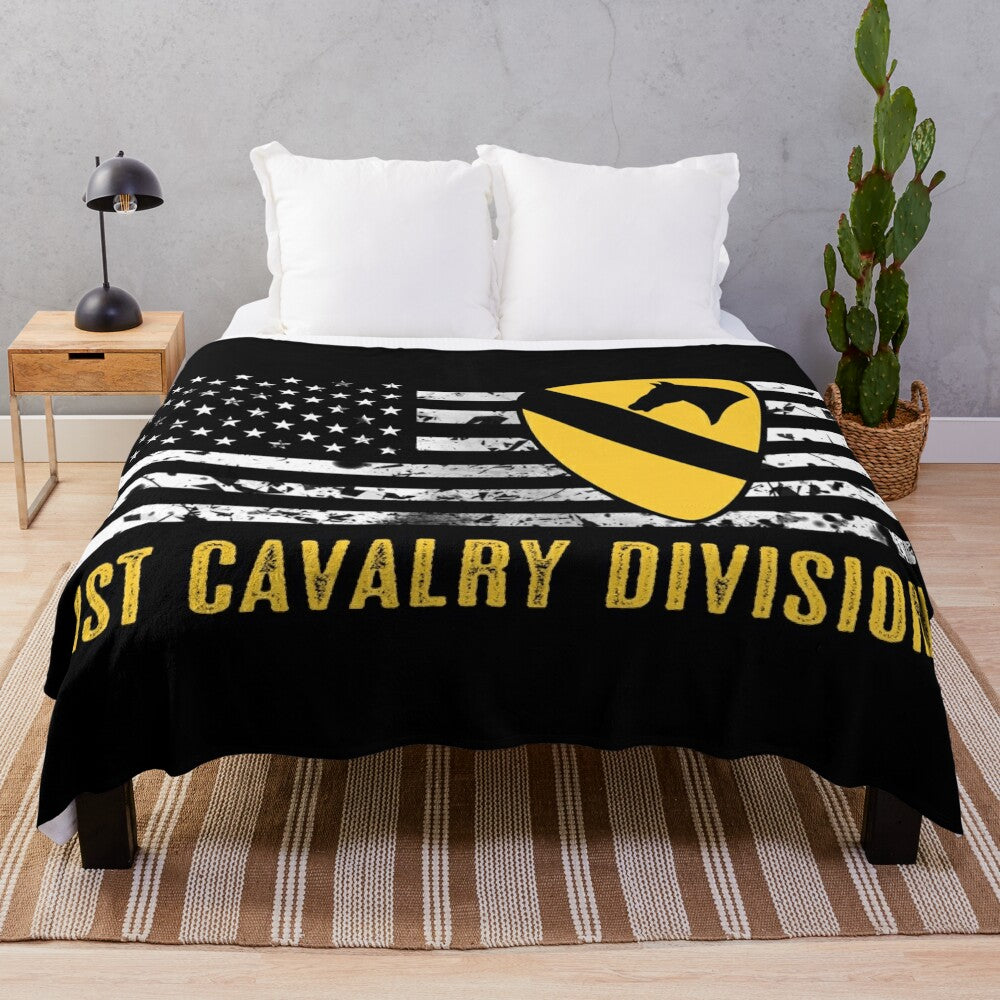 1st Cavalry Division inspired distressed American flag plush blanket