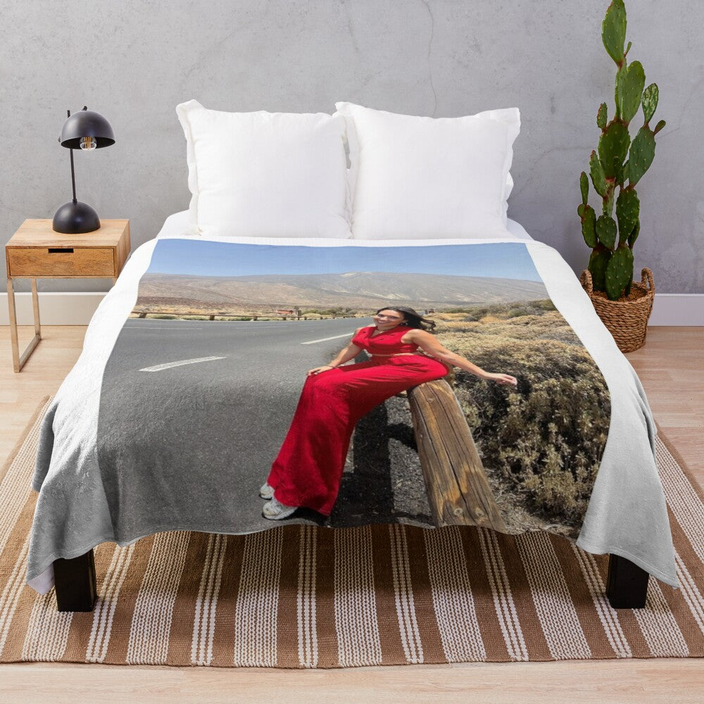 Snow-capped Teide mountain at winter twilight on a plush blanket